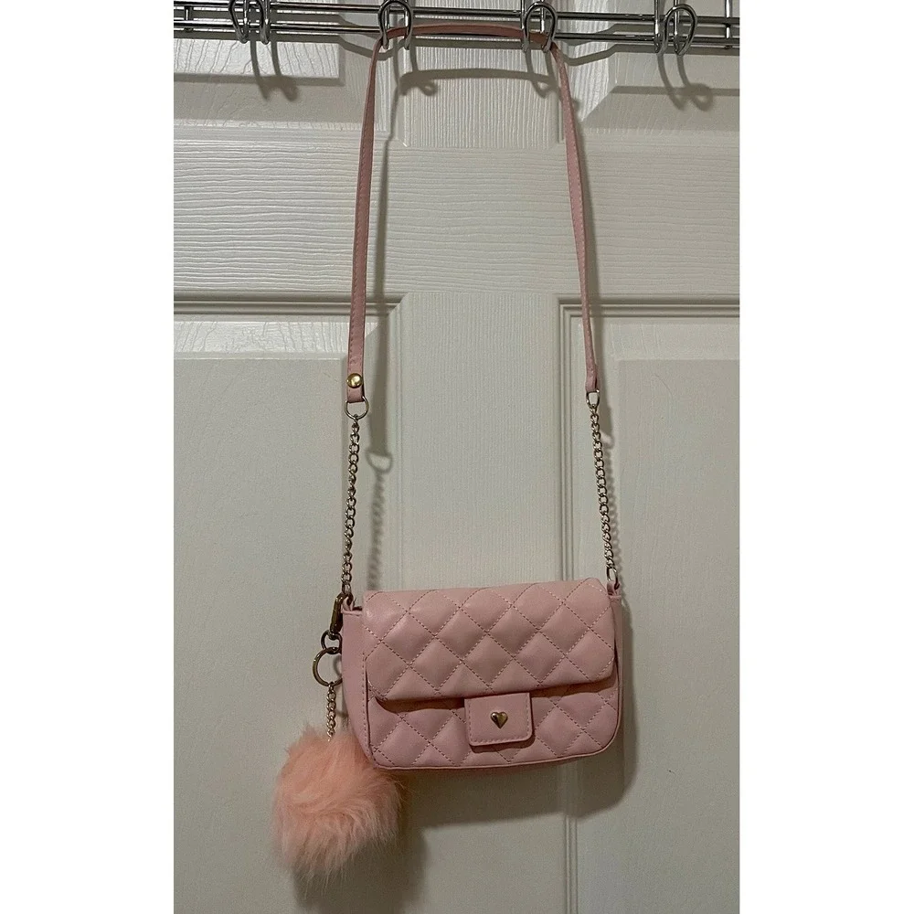 H&M Girls Pink Quilted Crossbody Bag Heart Clasp Kids Easter Dress Up Mini Purse